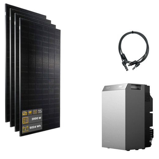 2000 W EcoFlow STREAM 5000 Balkonkraftwerk | Set mit Mikrowechselrichter und 4 x 500 W DAH bifacial Solarmodul ohne Halterung und 5 kWh Speicher