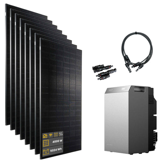 4000 W EcoFlow STREAM 5000 Balkonkraftwerk | Set mit Mikrowechselrichter und 8 x 500 W DAH bifacial Solarmodul ohne Halterung und 5 kWh Speicher