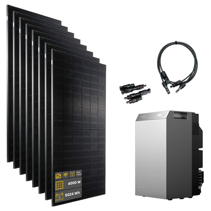 4000 W EcoFlow STREAM 5000 Balkonkraftwerk | Set mit Mikrowechselrichter und 8 x 500 W DAH bifacial Solarmodul ohne Halterung und 5 kWh Speicher