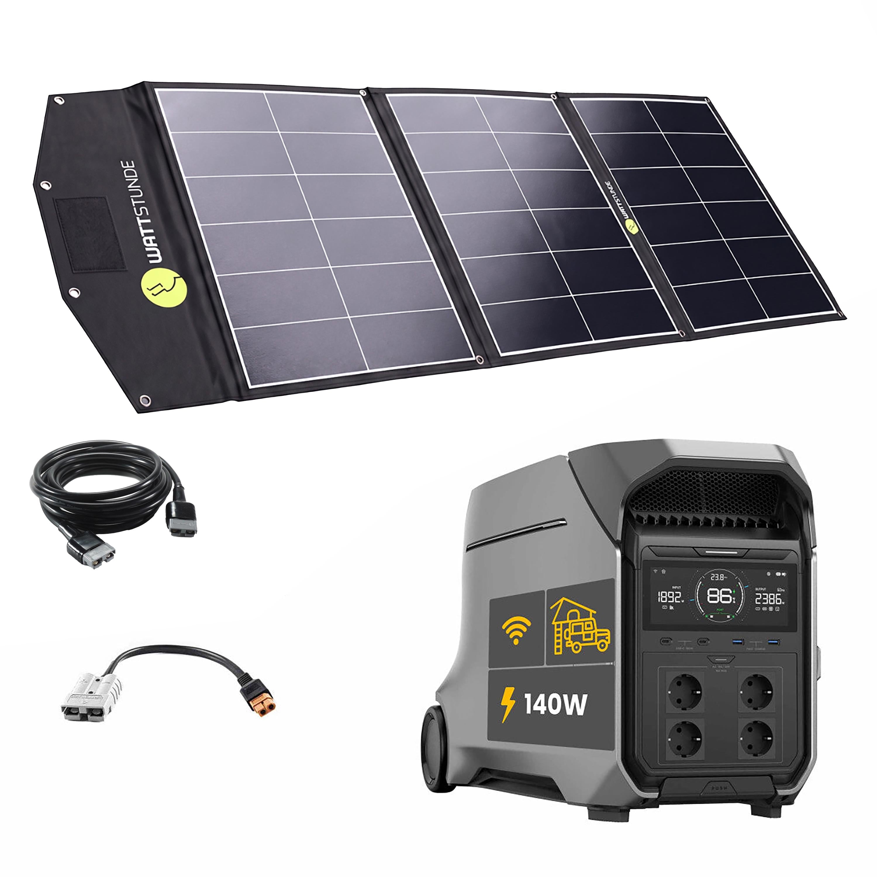 EcoFlow DELTA PRO 3 Powerstation Bundle with WATTSTUNDE® SOLA Ease 140W SunFolder Solar Bag