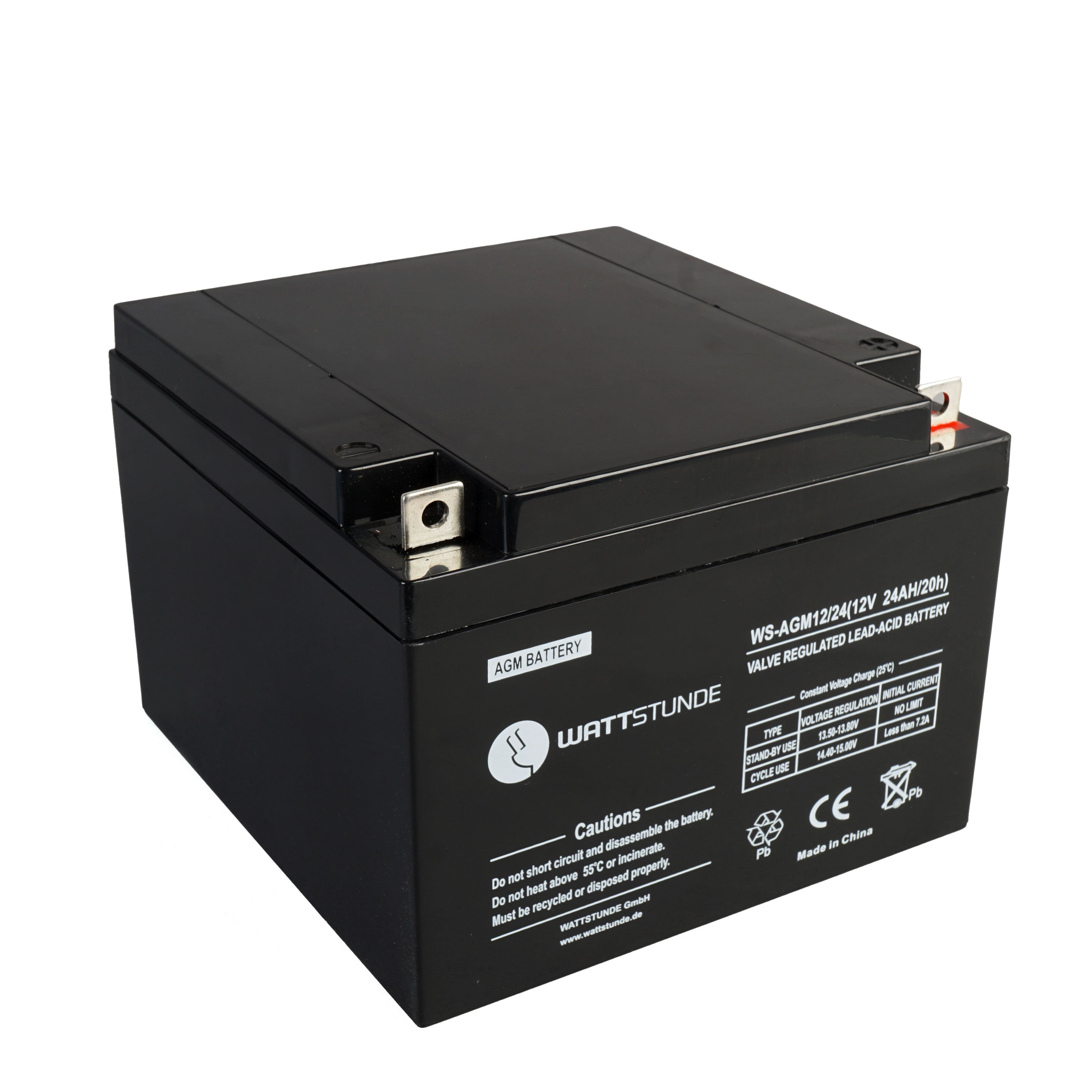 WATTSTUNDE® Akku AGM12-24 12V VRLA AGM Batterie 24Ah C20