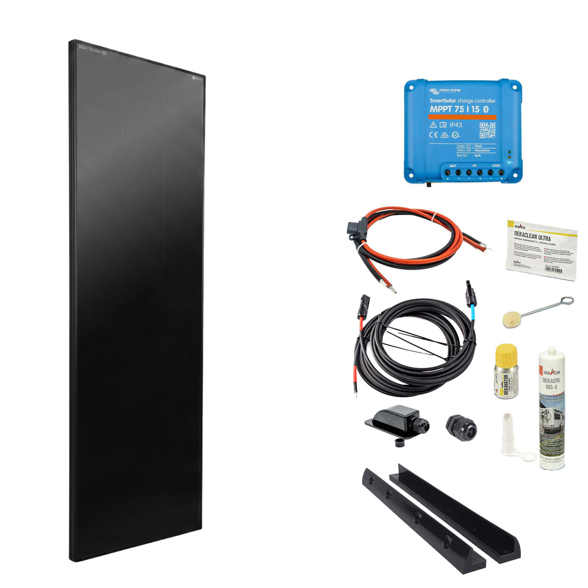 WATTSTUNDE® SOLA Frame Shadow 150 W Solarmodul-Komplettset in Schwarz mit Laderegler