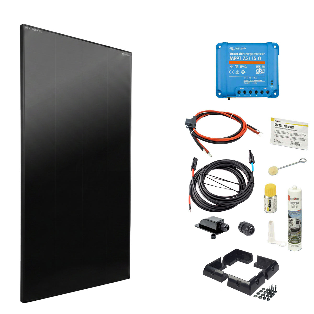 WATTSTUNDE® SOLA Frame Shadow 220 W Komplettset in schwarz mit Laderegler zum direkten Einbau