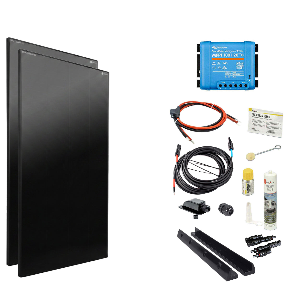 WATTSTUNDE® SOLA Frame Shadow 240 W Solarmodul-Komplettset in Schwarz mit Laderegler