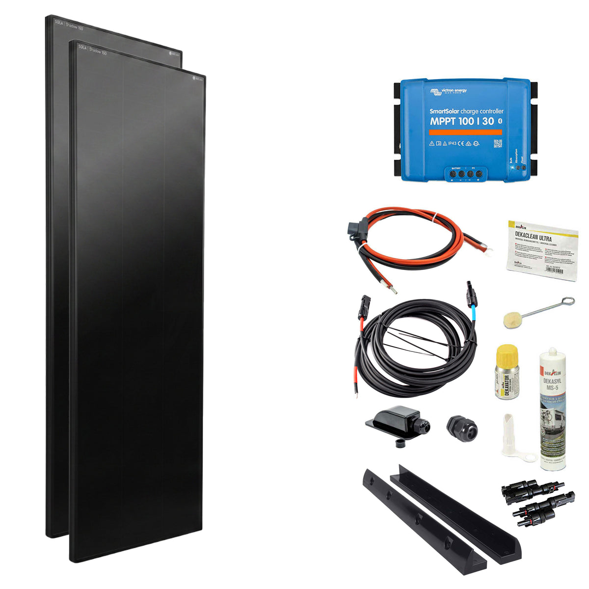 WATTSTUNDE® SOLA Frame Shadow 300 W Solarmodul-Komplettset in Schwarz mit Laderegler