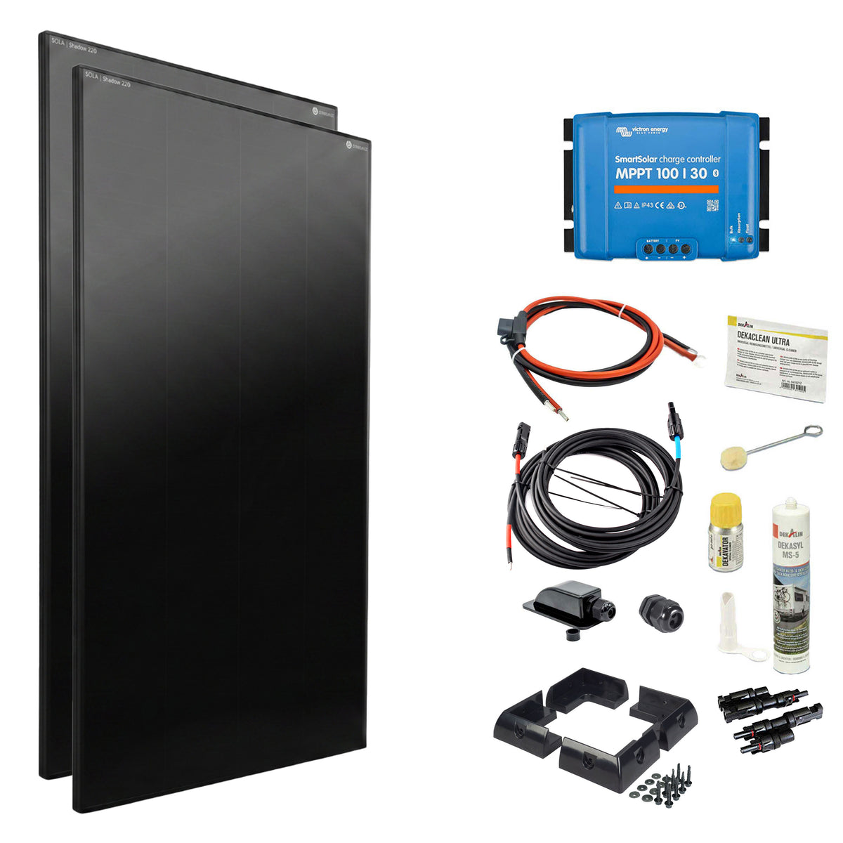 WATTSTUNDE® SOLA Frame Shadow 440 W Solarmodul-Komplettset in Schwarz mit Laderegler