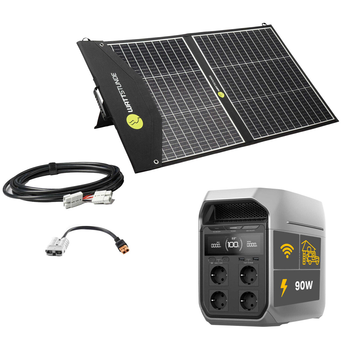 EcoFlow DELTA 3 Plus Powerstation Bundle mit WATTSTUNDE SOLA Ease 100W SunFolder Solartasche - 305-21604-01