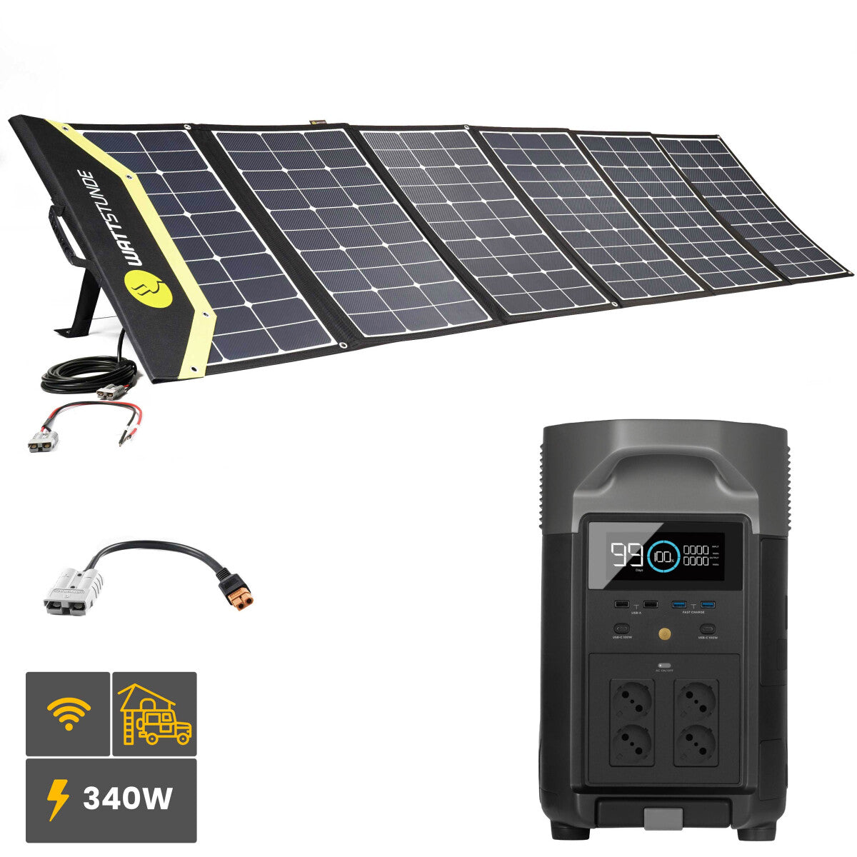 EcoFlow DELTA PRO power station bundle with WATTSTUNDE® SunFolder solar bag 340 W - 305-2108-007 Incl. 0% VAT according to §12 para. 3 UStG.