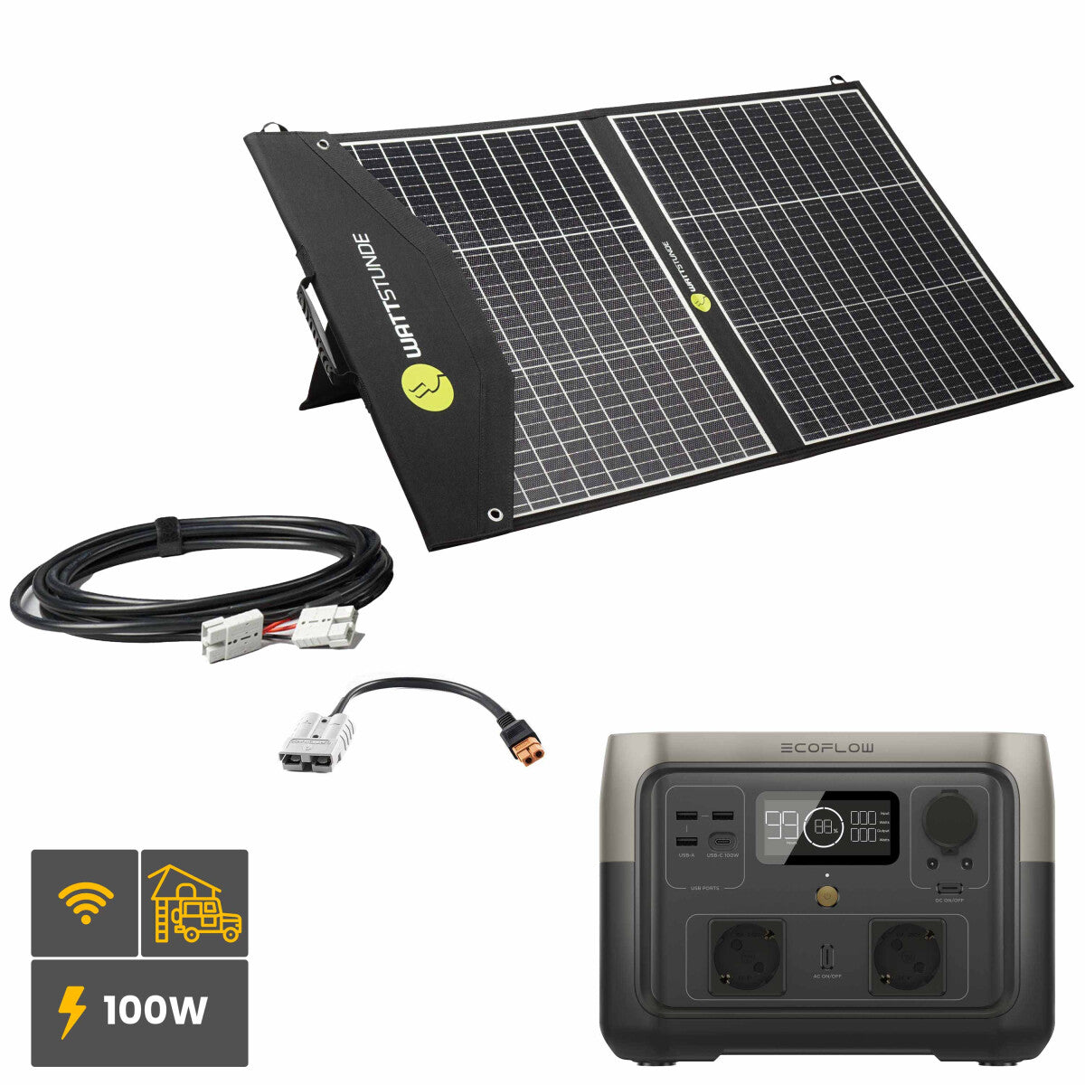 EcoFlow RIVER 2 MAX Powerstation Bundle mit WATTSTUNDE SOLA Ease 100W SunFolder Solartasche - 305-20612-001 Inkl. 0% MwSt. gemäß §12 Abs.3 UstG.
