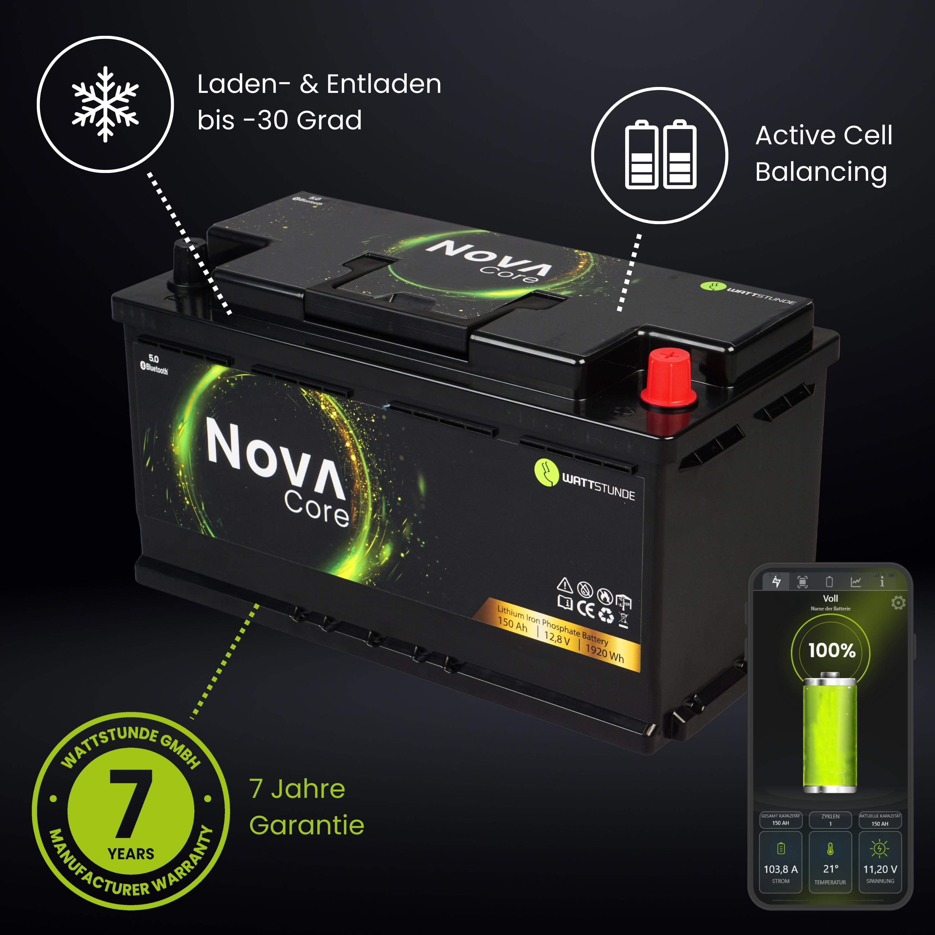 WATTSTUNDE® NOVA Core 150Ah Batterie LiFePO4