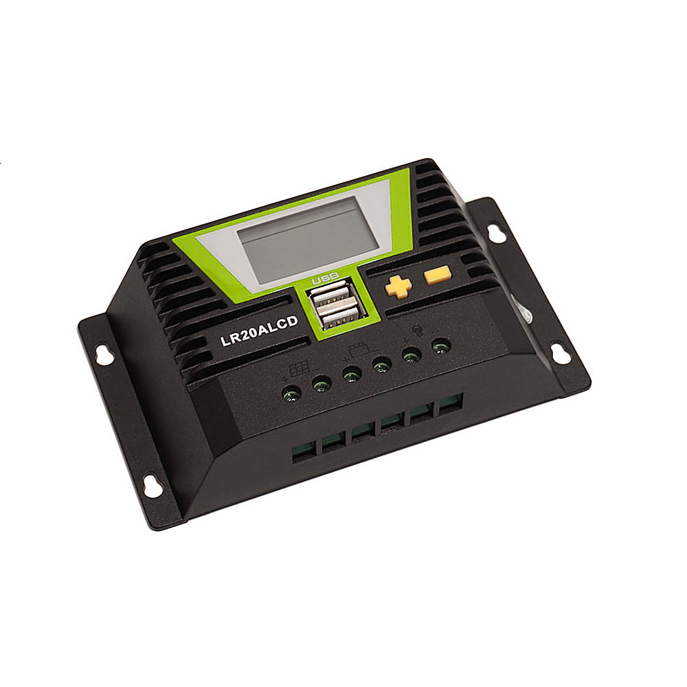 WATTSTUNDE® PWM Solar Laderegler 20A mit LCD-Anzeige und USB-Ports für 12V / 24V Systeme