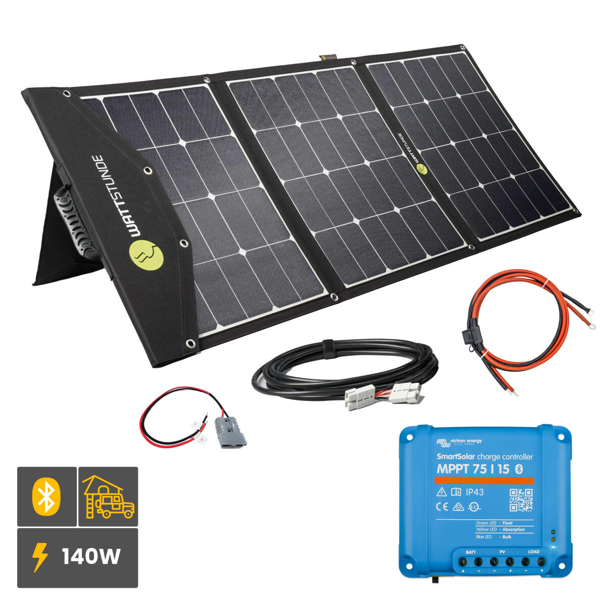 WATTSTUNDE® SOLA Ease 140Wp solar bag variation set Victron Smartsolar 75|15 Yes - 101-1514-008 Incl. 0% VAT according to §12 para. 3 UStG.
