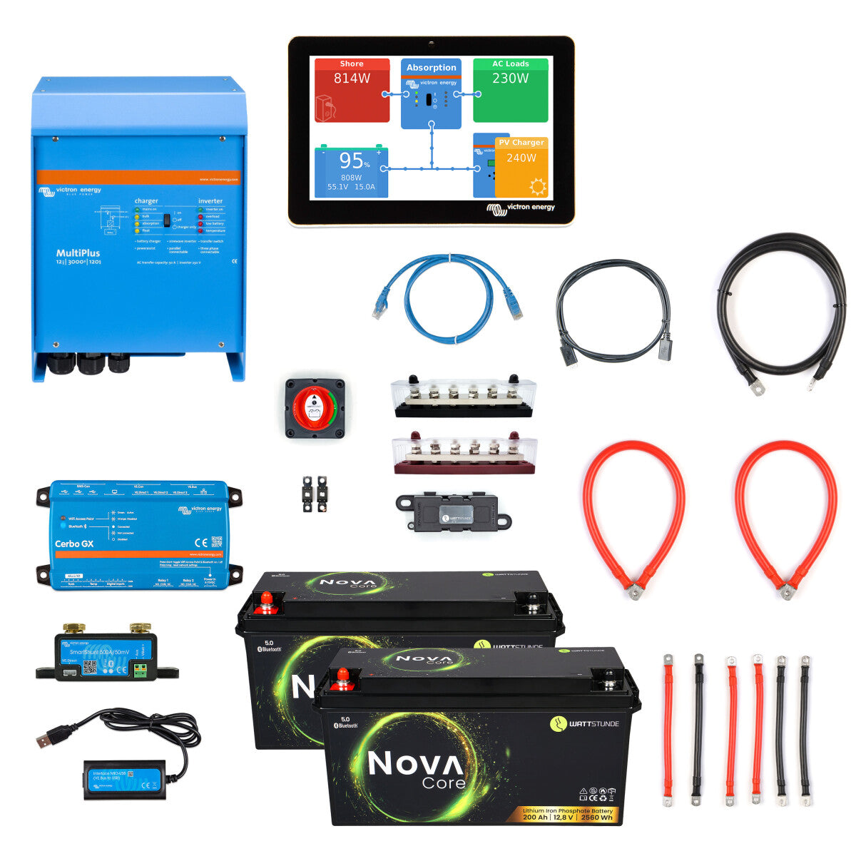 WATTSTUNDE® Motorhome Power Set 2400 W MultiPlus 12/3000 Elite - 11-20150-04 Incl. 0% VAT according to §12 para. 3 UStG.