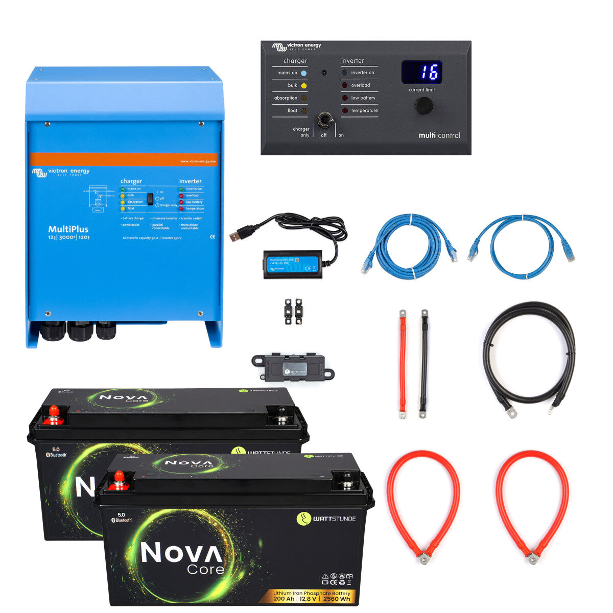 WATTSTUNDE® Motorhome Power Set 2400 W MultiPlus 12/3000 Plus - 11-20150-03 Incl. 0% VAT according to §12 para. 3 UStG.