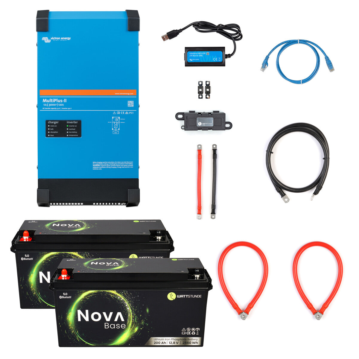 WATTSTUNDE® mobile home power set 2400 W MultiPlus-II 12/3000 Base - 11-20150-05 Incl. 0% VAT according to §12 para. 3 UStG.