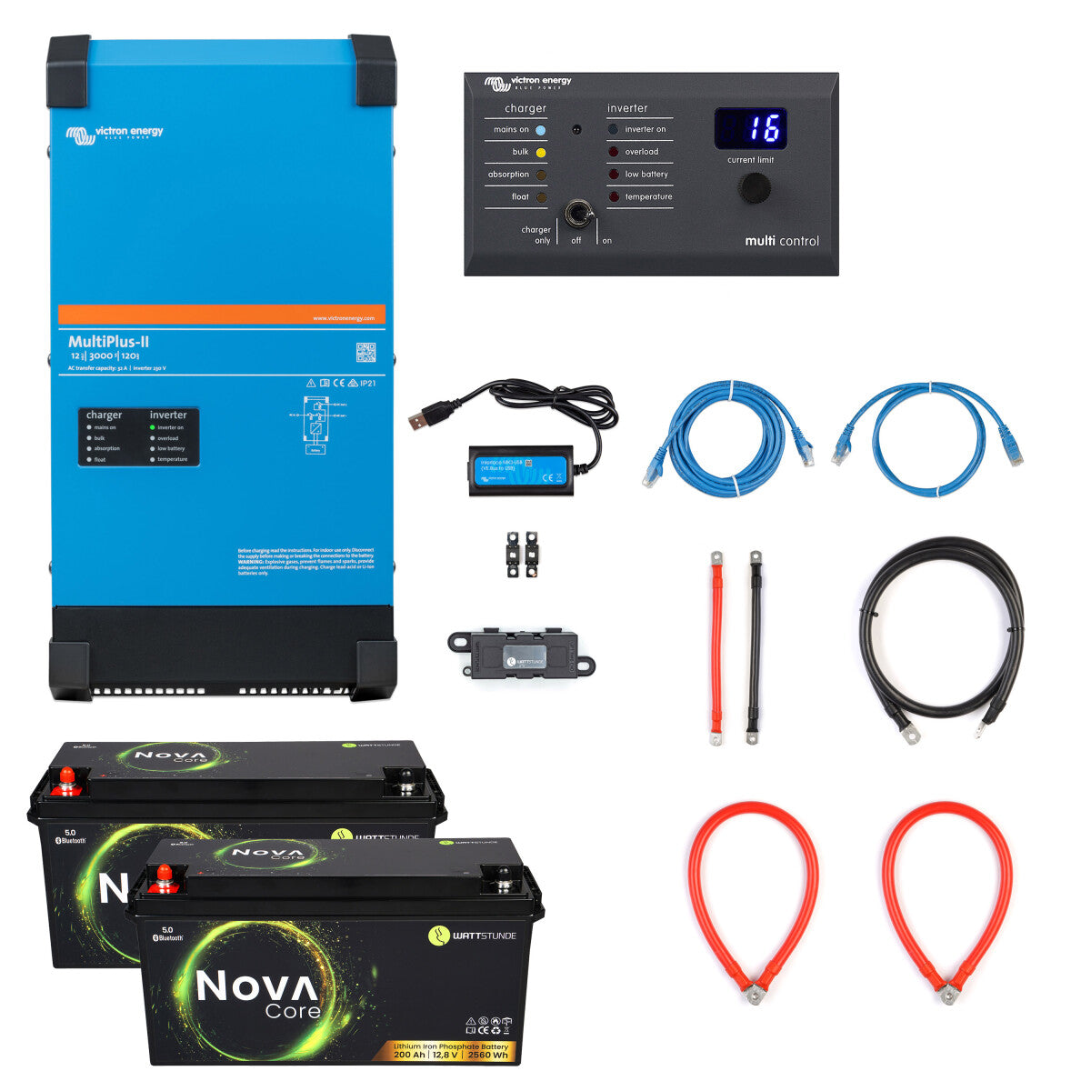 WATTSTUNDE® mobile home power set 2400 W MultiPlus-II 12/3000 Plus - 11-20150-07 Incl. 0% VAT according to §12 para. 3 UStG.