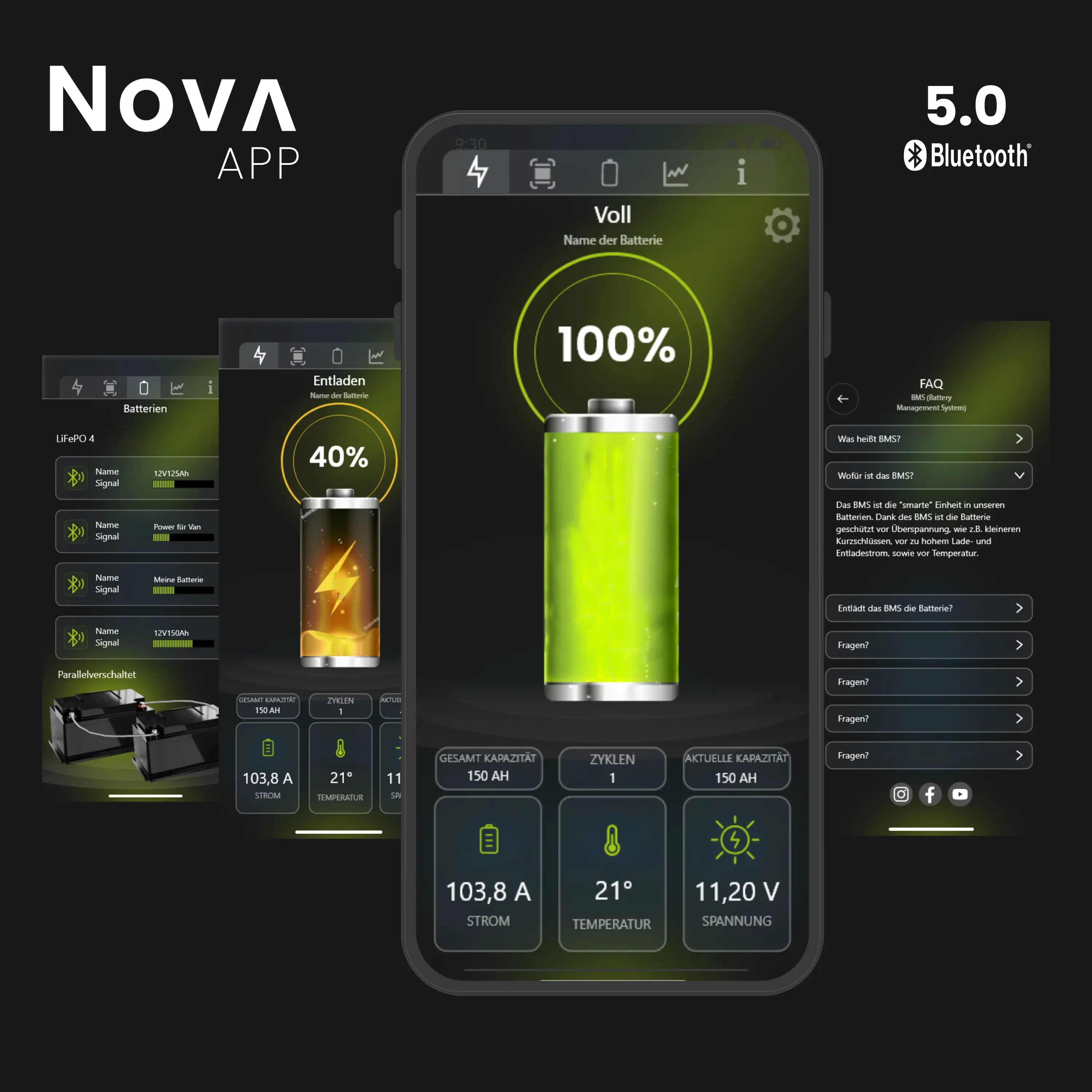 Die passende NOVA-APP für die NOVA-Batterieserie ist Dein smarter Begleiter auf jeder Reise. Lade die App herunter und verbinde Dich in Sekundenschnelle mit deiner NOVA-Batterie, um Verbrauch und Ladezustand direkt auf deinem iPhone oder Android-Gerät in Echtzeit zu überwachen.