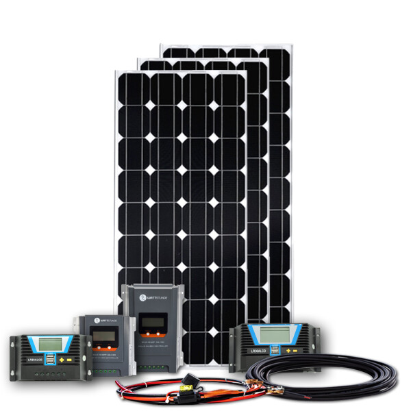 300W Solar Inselanlage Bausatz (3x100W) Batterie/Laderegler/Spannungswandler auswählbar