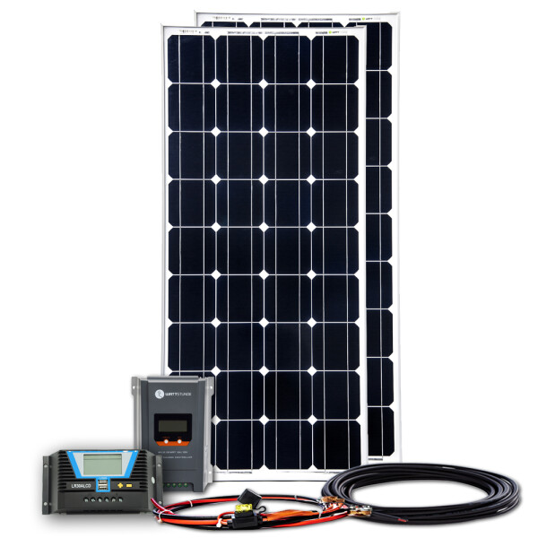 300W Solar Inselanlage Bausatz (2x150W) Batterie/Laderegler/Spannungswandler auswählbar