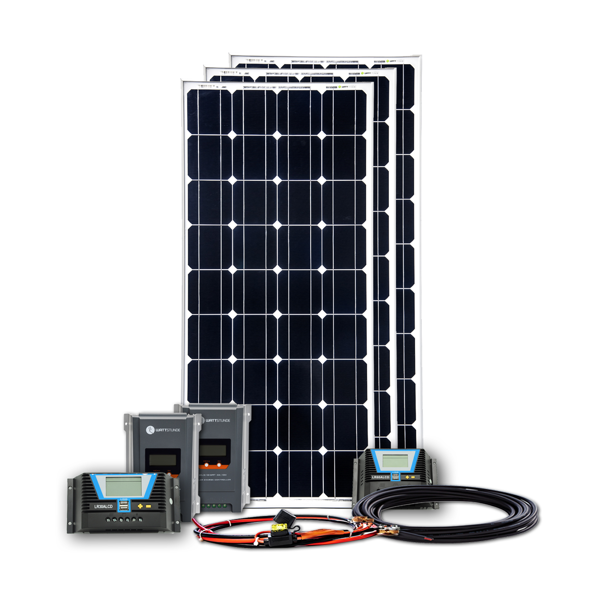 450W Solar Inselanlage Bausatz (3x150W) Batterie/Laderegler/Spann