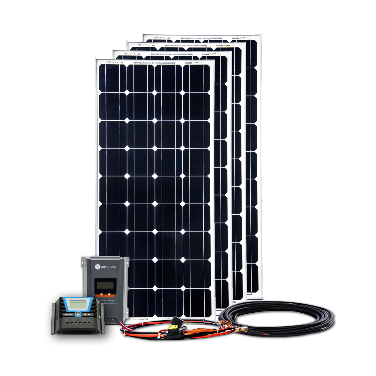 600W Solar Inselanlage Bausatz (4x150W) Batterie/Laderegler/Spann