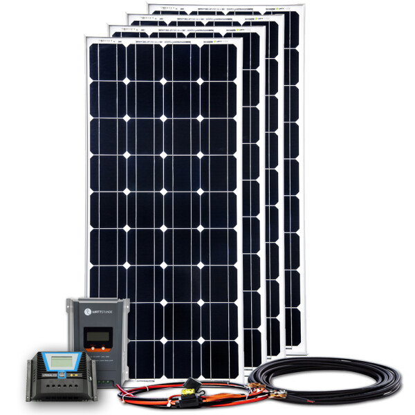 600W Solar Inselanlage Bausatz (4x150W) Batterie/Laderegler/Spannungswandler auswählbar
